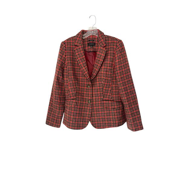 Talbots Red Tan Office Work Houndstooth Wool Blend Aberdeen Blazer Size 8 - Picture 1 of 12